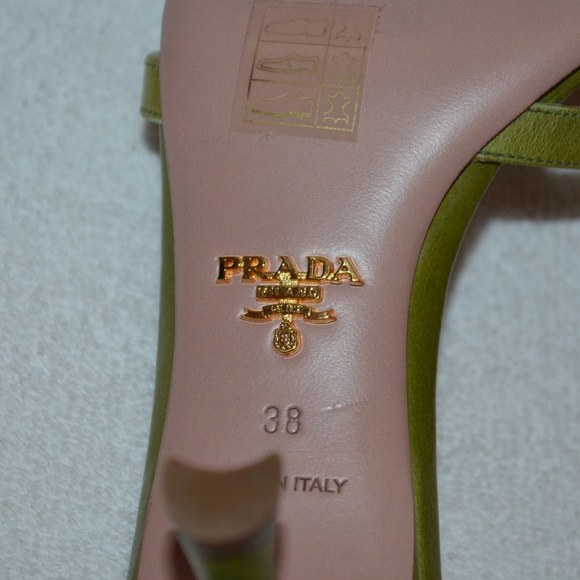 Prada Green Gold Studded Slip On Kitten Heels - Picture 6 of 6